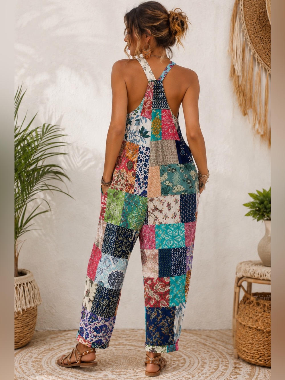 Kathmandu Imports Colorful Bohemian Patchwork Harem Jumpsuit Size OS NWT - Picture 2 of 13